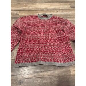 Vintage Timberland Weathergear Mens Large Red Grey Fair Isle Wool Knit Sweater